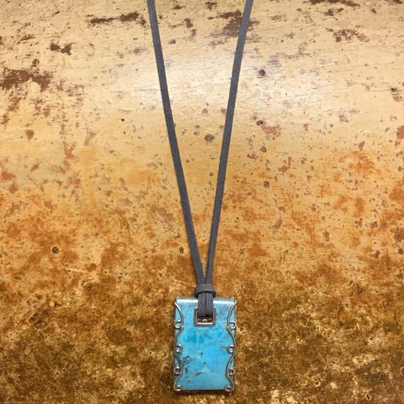 Jay King Necklace Sterling Silver and Turquoise Pendant on Grey Leather Cord DTR - Picture 1 of 9